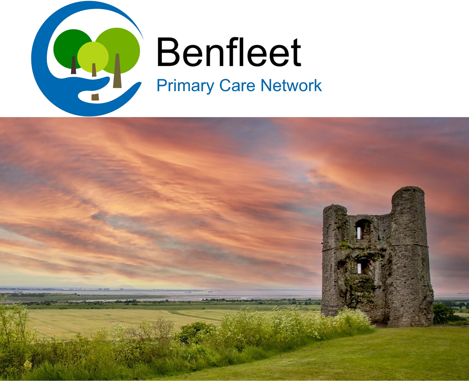 benfleet pcn logo and picture of hadleigh castle